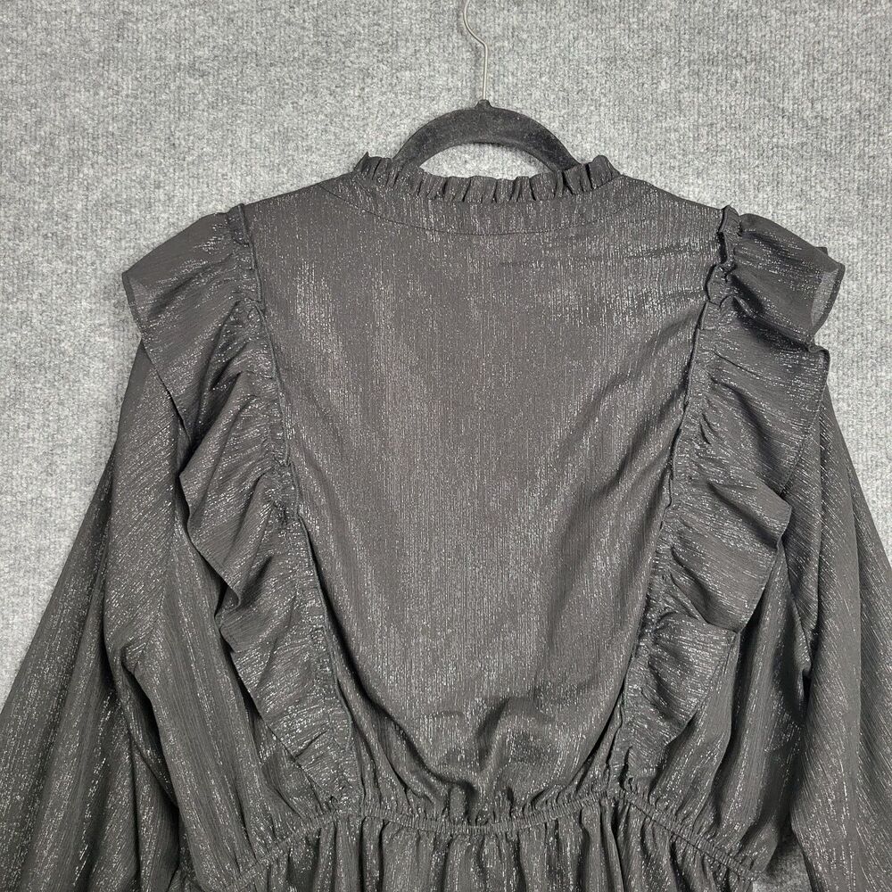 SAVANNA JANE Black Long Sleeve Metallic Glitter Ruffle Top Feminine SIZE 3X - Picture 4 of 11